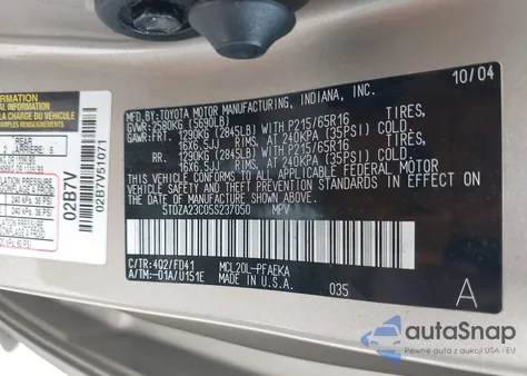 2005 Toyota Sienna Ce z USA, uszkodzony, nr VIN 5TDZA23C05S237050